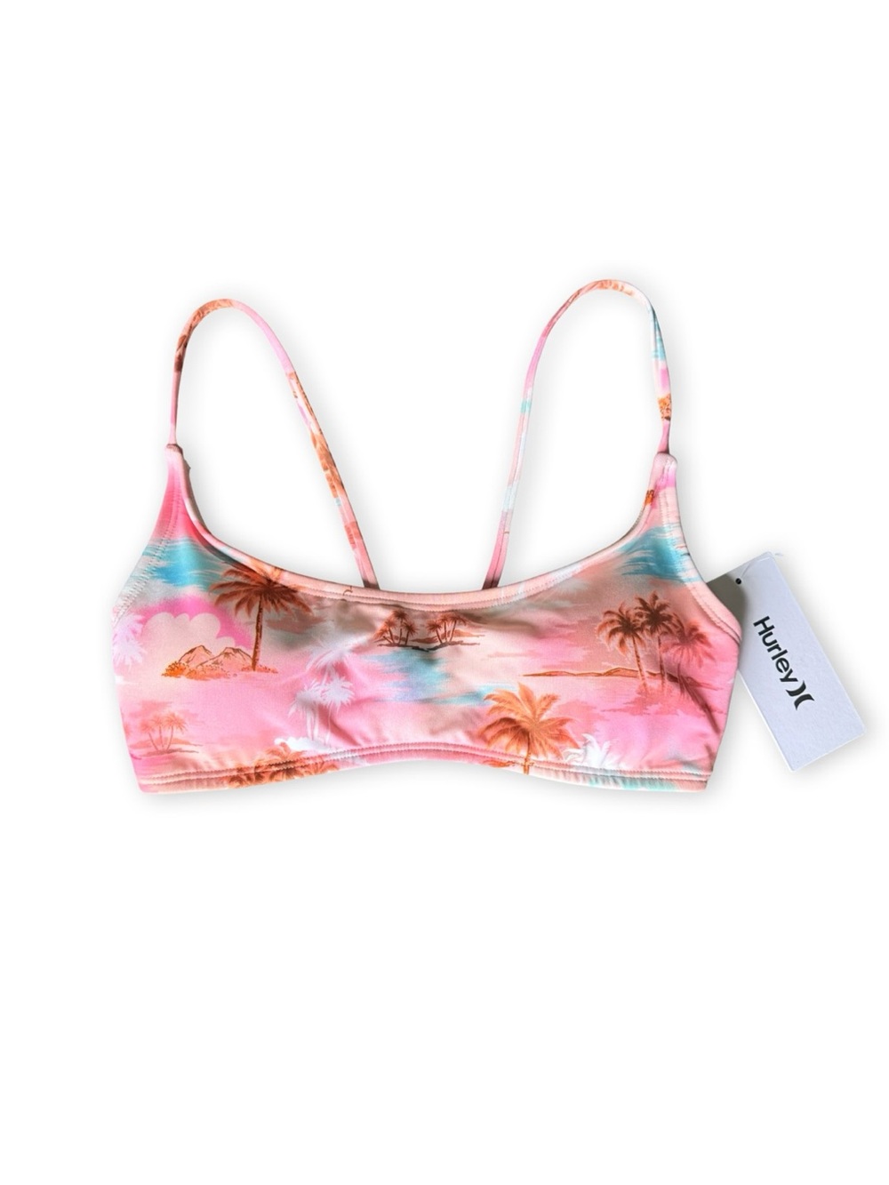 Hurley NWT Festival Pink Palm Tree Print Bikini Top Women’s Size Small - Picture 2 of 3